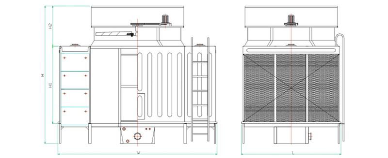 Torre de enfriamiento abierta (flujo cruzado, PRFV, modo silencioso)